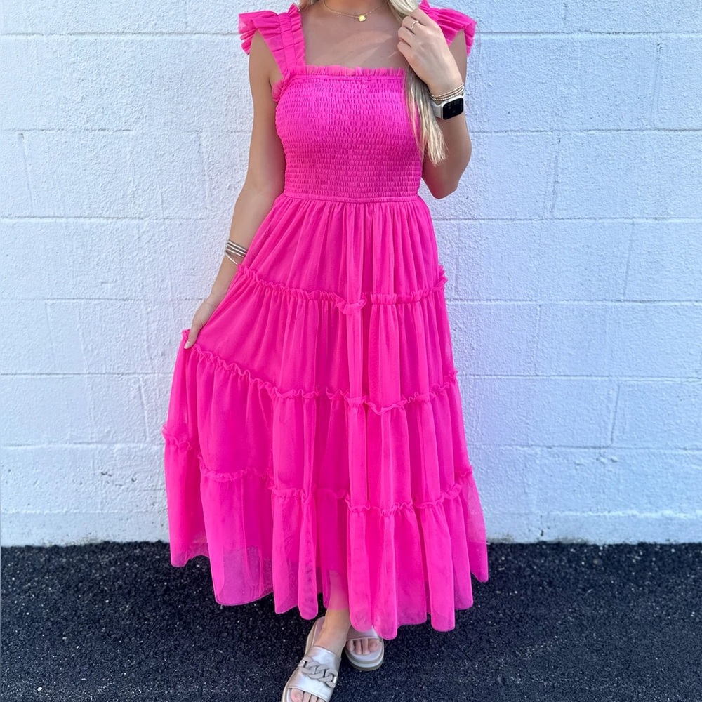 Pink Ruffled Midi Dress
